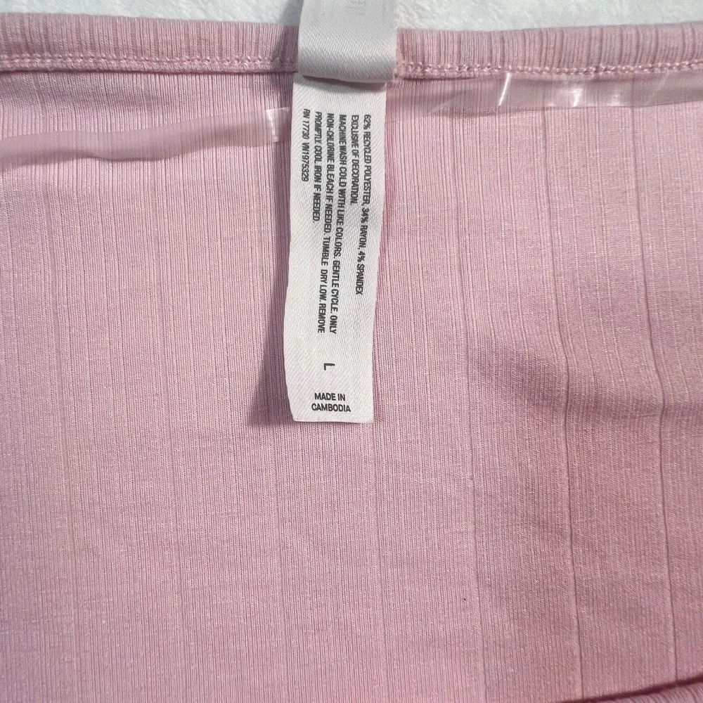 Auden Pink Ribbed Long Sleeve Pajama Top Square Neck Bow Size Large NEW